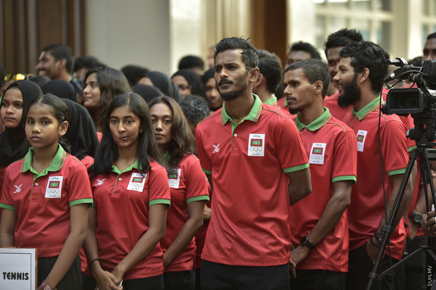 ޖުލައި 14، 2019: 10 ވަނަ އައިއޯއައިޖީ ގޭމްސްއަށް ރާއްޖެއިން ފޮނުވާ ކުޅުންތެރިންނާ ބައްދަލުކުރަން ރައީސް އޮފީހުގައި ބޭއްވި ރަސްމިއްޔާތުގެ ތެރެއިން -- ސަން ފޮޓޯ/ ފަޔާޒު މޫސާ