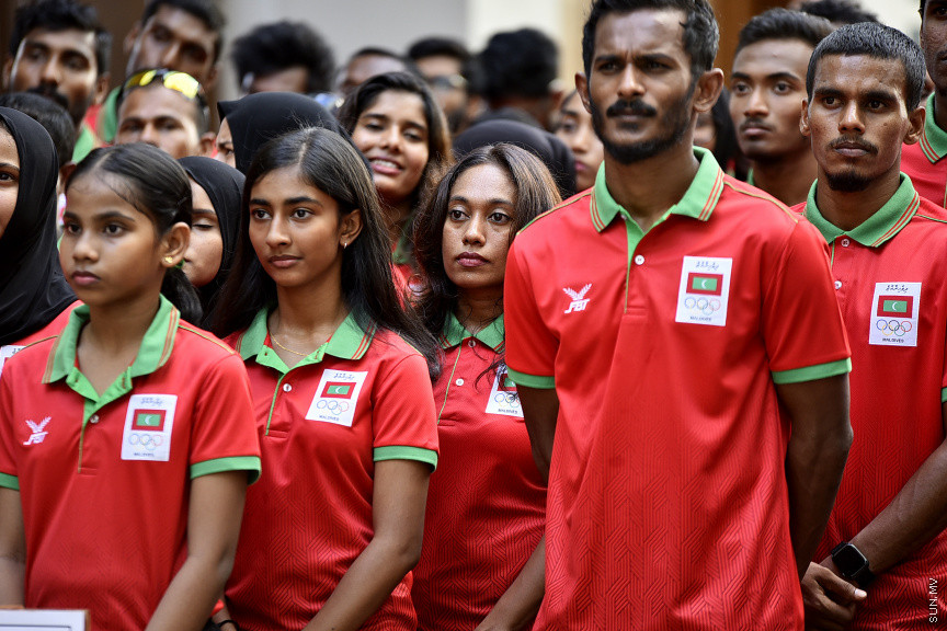 ޖުލައި 14، 2019: 10 ވަނަ އައިއޯއައިޖީ ގޭމްސްއަށް ރާއްޖެއިން ފޮނުވާ ކުޅުންތެރިންނާ ބައްދަލުކުރަން ރައީސް އޮފީހުގައި ބޭއްވި ރަސްމިއްޔާތުގެ ތެރެއިން -- ސަން ފޮޓޯ/ ފަޔާޒު މޫސާ