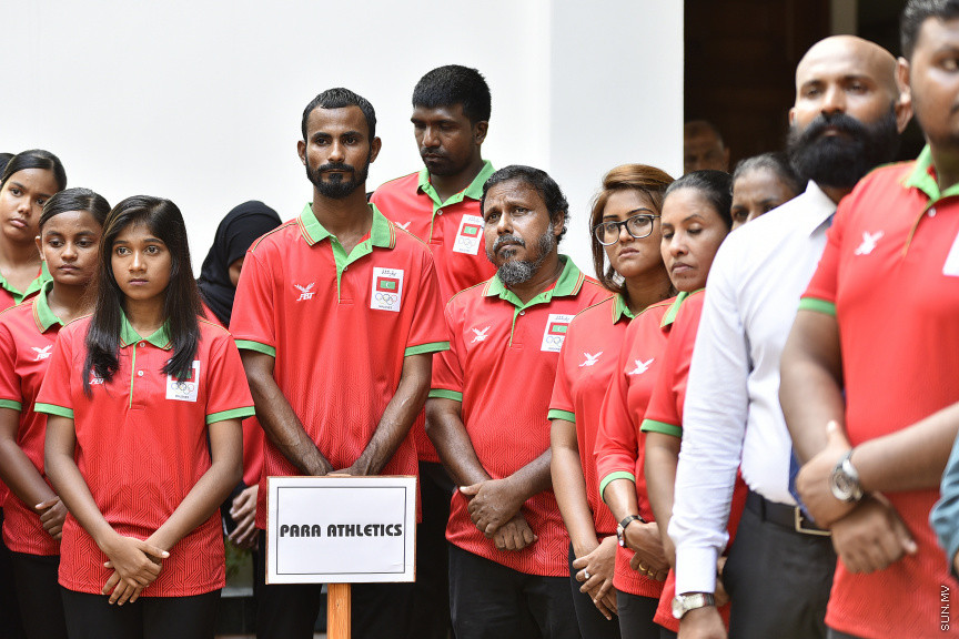 ޖުލައި 14، 2019: 10 ވަނަ އައިއޯއައިޖީ ގޭމްސްއަށް ރާއްޖެއިން ފޮނުވާ ކުޅުންތެރިންނާ ބައްދަލުކުރަން ރައީސް އޮފީހުގައި ބޭއްވި ރަސްމިއްޔާތުގެ ތެރެއިން -- ސަން ފޮޓޯ/ ފަޔާޒު މޫސާ