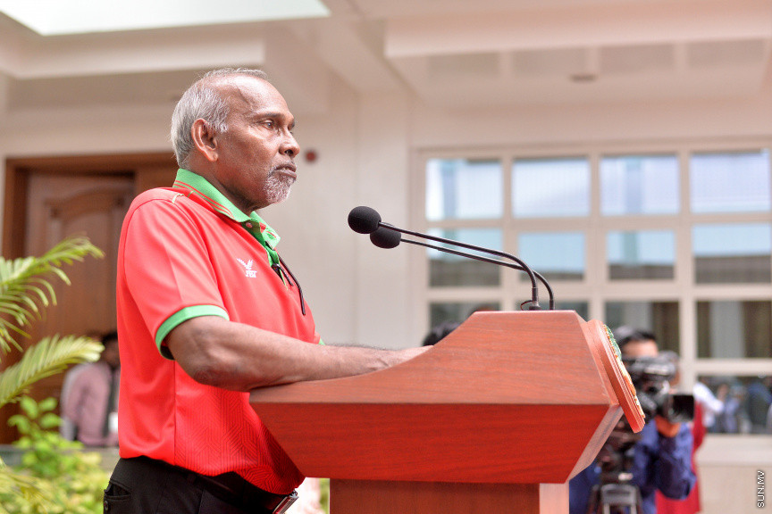 ޖުލައި 14، 2019: 10 ވަނަ އައިއޯއައިޖީ ގޭމްސްއަށް ރާއްޖެއިން ފޮނުވާ ކުޅުންތެރިންނާ ބައްދަލުކުރަން ރައީސް އޮފީހުގައި ބޭއްވި ރަސްމިއްޔާތުގެ ތެރެއިން -- ސަން ފޮޓޯ/ ފަޔާޒު މޫސާ