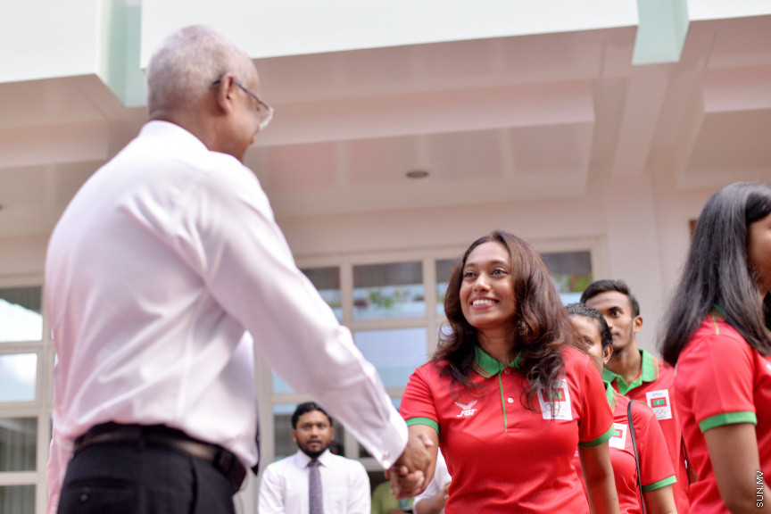 ޖުލައި 14، 2019: 10 ވަނަ އައިއޯއައިޖީ ގޭމްސްއަށް ރާއްޖެއިން ފޮނުވާ ކުޅުންތެރިންނާ ބައްދަލުކުރަން ރައީސް އޮފީހުގައި ބޭއްވި ރަސްމިއްޔާތުގެ ތެރެއިން -- ސަން ފޮޓޯ/ ފަޔާޒު މޫސާ