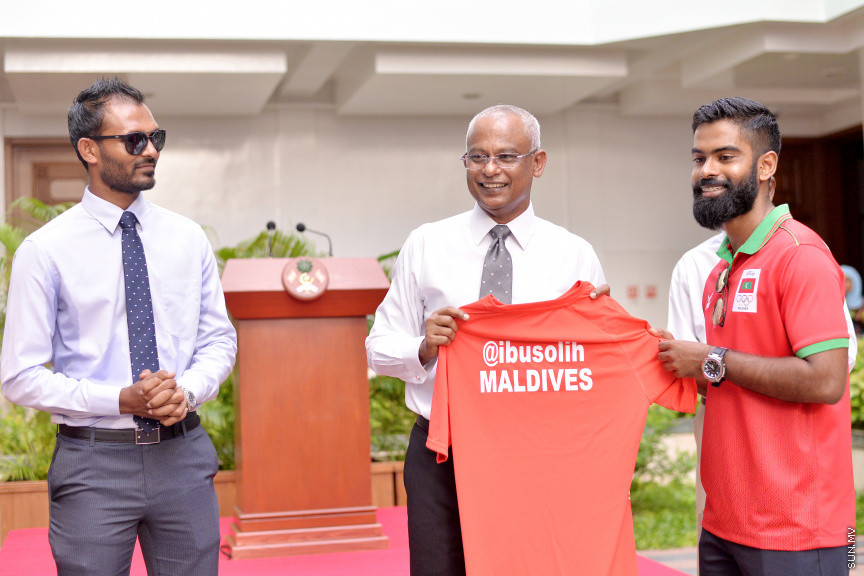 ޖުލައި 14، 2019: 10 ވަނަ އައިއޯއައިޖީ ގޭމްސްއަށް ރާއްޖެއިން ފޮނުވާ ކުޅުންތެރިންނާ ބައްދަލުކުރަން ރައީސް އޮފީހުގައި ބޭއްވި ރަސްމިއްޔާތުގެ ތެރެއިން -- ސަން ފޮޓޯ/ ފަޔާޒު މޫސާ