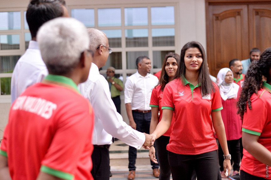 ޖުލައި 14، 2019: 10 ވަނަ އައިއޯއައިޖީ ގޭމްސްއަށް ރާއްޖެއިން ފޮނުވާ ކުޅުންތެރިންނާ ބައްދަލުކުރަން ރައީސް އޮފީހުގައި ބޭއްވި ރަސްމިއްޔާތުގެ ތެރެއިން -- ސަން ފޮޓޯ/ ފަޔާޒު މޫސާ