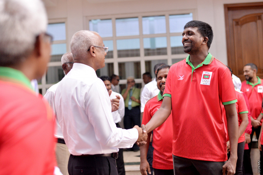 ޖުލައި 14، 2019: 10 ވަނަ އައިއޯއައިޖީ ގޭމްސްއަށް ރާއްޖެއިން ފޮނުވާ ކުޅުންތެރިންނާ ބައްދަލުކުރަން ރައީސް އޮފީހުގައި ބޭއްވި ރަސްމިއްޔާތުގެ ތެރެއިން -- ސަން ފޮޓޯ/ ފަޔާޒު މޫސާ