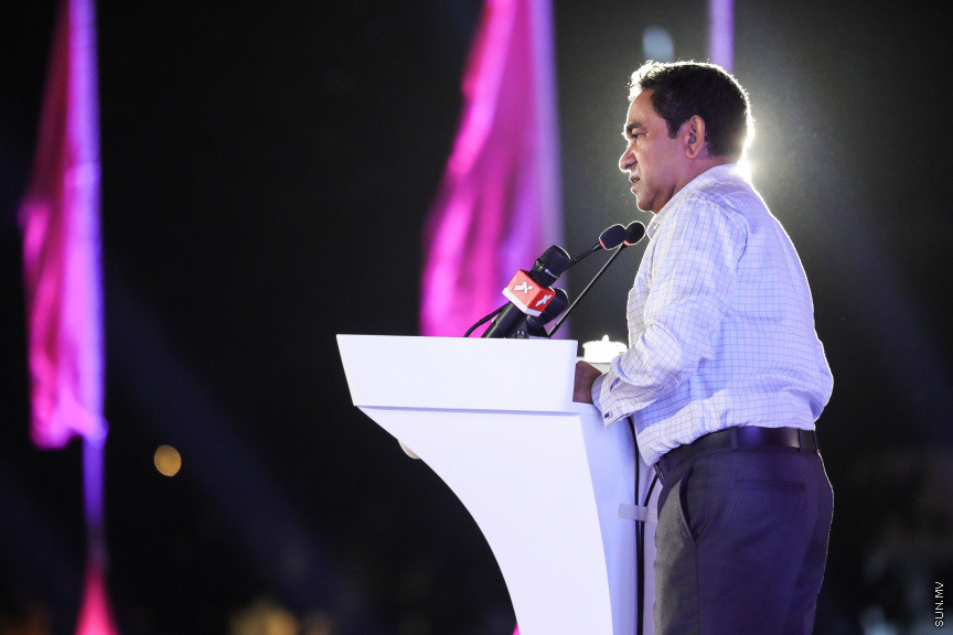 ނޮވެމްބަރ 22، 2019: "ހިބަރު ވަދު" ގެނަމުގައި އިދިކޮޅު ޕީޕީއެމް/ޕީއެންސީން ކާނިވާ ސަރަހައްދުގައި ބޭއްވި ޖަލްސާގެ ތެރެއިން -- ސަން ފޮޓޯ/ ފަޔާޒު މޫސާ