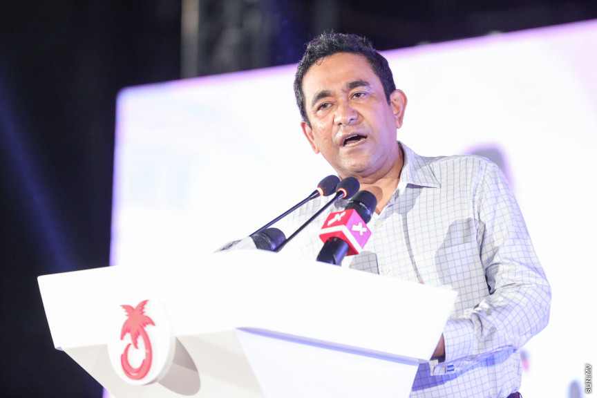 ނޮވެމްބަރ 22، 2019: "ހިބަރު ވަދު" ގެނަމުގައި އިދިކޮޅު ޕީޕީއެމް/ޕީއެންސީން ކާނިވާ ސަރަހައްދުގައި ބޭއްވި ޖަލްސާގެ ތެރެއިން -- ސަން ފޮޓޯ/ ފަޔާޒު މޫސާ