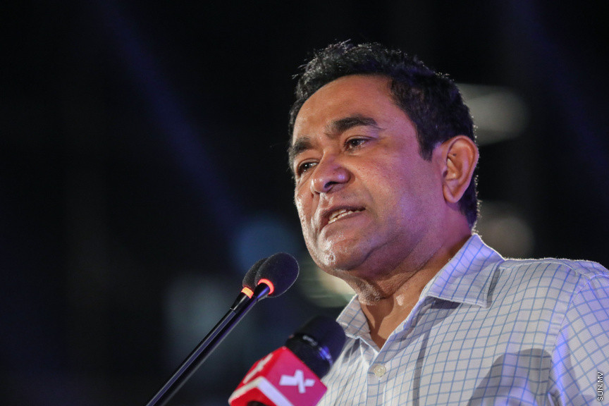 ނޮވެމްބަރ 22، 2019: "ހިބަރު ވަދު" ގެނަމުގައި އިދިކޮޅު ޕީޕީއެމް/ޕީއެންސީން ކާނިވާ ސަރަހައްދުގައި ބޭއްވި ޖަލްސާގެ ތެރެއިން -- ސަން ފޮޓޯ/ ފަޔާޒު މޫސާ