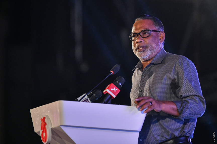 ނޮވެމްބަރ 22، 2019: "ހިބަރު ވަދު" ގެނަމުގައި އިދިކޮޅު ޕީޕީއެމް/ޕީއެންސީން ކާނިވާ ސަރަހައްދުގައި ބޭއްވި ޖަލްސާގެ ތެރެއިން -- ސަން ފޮޓޯ/ ފަޔާޒު މޫސާ