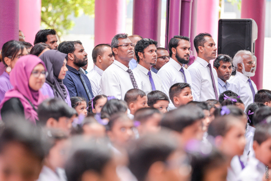 ޖެނުއަރީ 12، 2020: އިއްޒުއްދީން ސްކޫލް ހުޅުވުން: ސްކޫލްގައި ބޭއްވި ހާއްސަ އެސެމްބްލީގައި އެ ސްކޫލް ހުޅުވައިދެއްވީ ރައީސް އިބްރާހިމް މުހައްމަދު ސޯލިހް -- ސަން ފޮޓޯ/ ފަޔާޒު މޫސާ