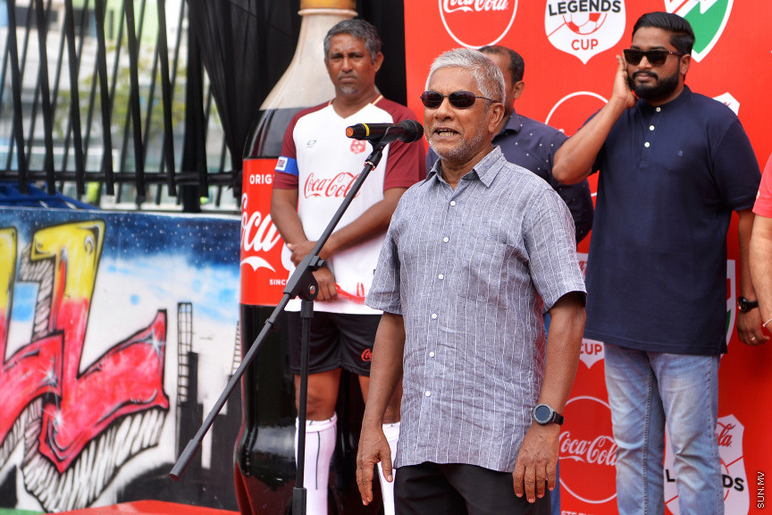 ޖެނުއަރީ 24، 2020: ކޮކާ ކޯލާއިން އިންތިޒާމުކޮށްގެން އެފްއޭއެމްއާއި މޯލްޑިވްސް ސޮކާ މޭޓްސް ގުޅިގެން ކުޅުނު ލެޖެންޑް ކަޕުގެ ފުޓްބޯޅަ މެޗުގެ ތެރެއިން -- ސަން ފޮޓޯ/ އަހުމަދު އަވްޝަން އިލްޔާސް