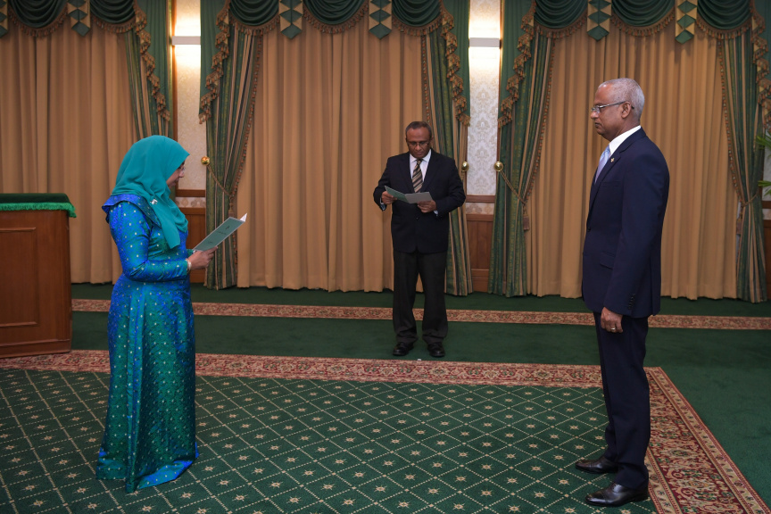 ޖެންޑާ މިނިސްޓަރުކަމަށް އާއިޝަތު މުހައްމަުދު ދީދީ އައްޔަނުކުރެއްވުން -- ފޮޓޯ/ ރައީސް އޮފީސް