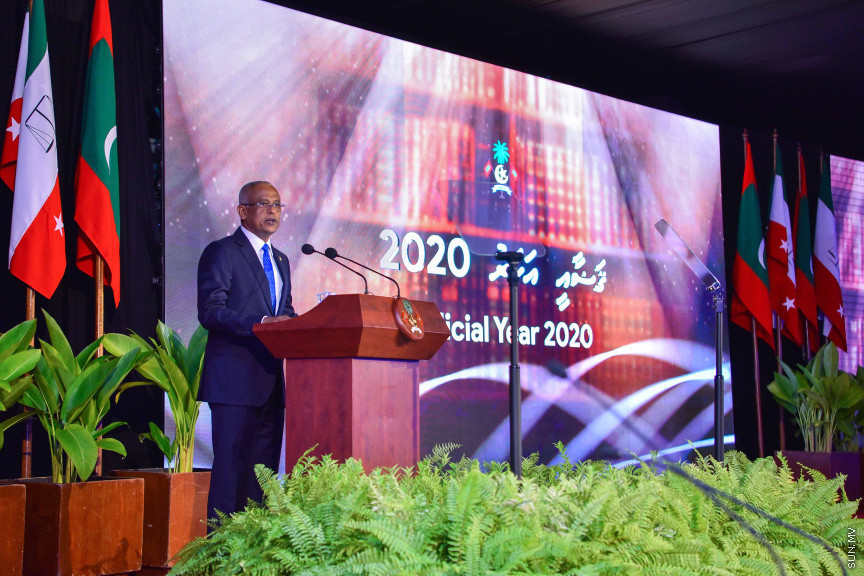 ފެބްރުއަރީ 18، 2020: ޝަރުއީ ދާއިރާގެ ގަޟާއީ އާ އަހަރު ފެށުމުގެ ގޮތުން ދަރުބާރުގޭގައި ބޭއްވި ރަސްމިއްޔާތުގެ ތެރެއިން: މި ރަސްމިއްޔާތުގައި ރައީސް އިބްރާޙިމް މުހައްމަދު ސޯލިހް އާއި މަޖިލިސް ރައީސް މުހައްމަދު ނަޝީދު ބައިވެރިވެ ވަޑައިގެންނެވި -- ސަން ފޮޓޯ/ ފަޔާޒު މޫސާ