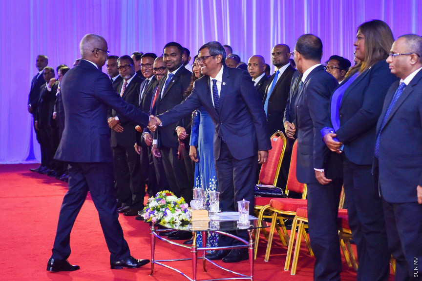 ފެބްރުއަރީ 18، 2020: ޝަރުއީ ދާއިރާގެ ގަޟާއީ އާ އަހަރު ފެށުމުގެ ގޮތުން ދަރުބާރުގޭގައި ބޭއްވި ރަސްމިއްޔާތުގެ ތެރެއިން: މި ރަސްމިއްޔާތުގައި ރައީސް އިބްރާޙިމް މުހައްމަދު ސޯލިހް އާއި މަޖިލިސް ރައީސް މުހައްމަދު ނަޝީދު ބައިވެރިވެ ވަޑައިގެންނެވި -- ސަން ފޮޓޯ/ ފަޔާޒު މޫސާ