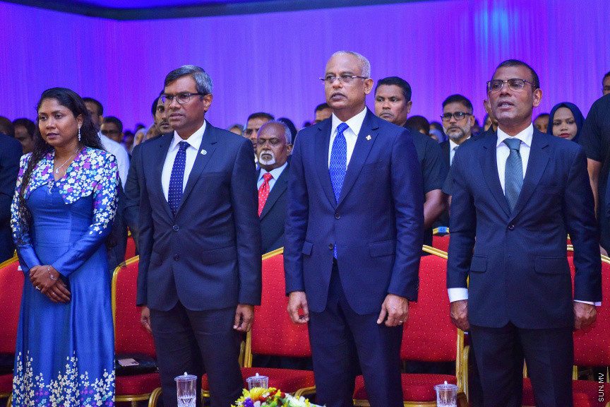 ފެބްރުއަރީ 18، 2020: ޝަރުއީ ދާއިރާގެ ގަޟާއީ އާ އަހަރު ފެށުމުގެ ގޮތުން ދަރުބާރުގޭގައި ބޭއްވި ރަސްމިއްޔާތުގެ ތެރެއިން: މި ރަސްމިއްޔާތުގައި ރައީސް އިބްރާޙިމް މުހައްމަދު ސޯލިހް އާއި މަޖިލިސް ރައީސް މުހައްމަދު ނަޝީދު ބައިވެރިވެ ވަޑައިގެންނެވި -- ސަން ފޮޓޯ/ ފަޔާޒު މޫސާ