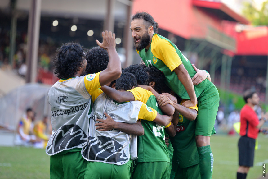 ފެބްރުއަރީ 19، 2020: އޭއެފްސީ މުބާރާތުގެ ޕްލޭ އޮފުގެ ފުރަތަމަ ލެގުގައި ރާއްޖޭގެ މާޒިޔާ ސްޕޯޓްސްއާ އިންޑިއާގެ ބެންގަލޫރު އެފްސީ ކުޅުނު މެޗުގެ ތެރެއިން -- ސަން ފޮޓޯ/ ފަޔާޒު މޫސާ