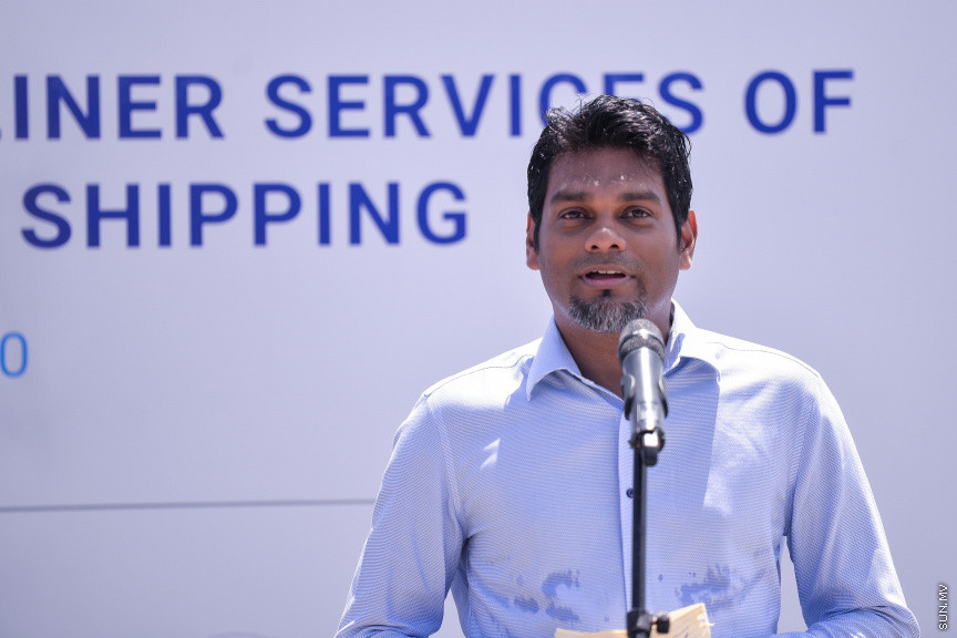 އޭޕްރީލް 5، 2020: ރާއްޖޭގައި އަލަށް އުފެއްދި ގައުމީ ޝިޕިން ކުންފުނި، މޯލްޑިވްސް ސްޓޭޓް ޝިޕިން (އެމްއެސްއެސް)ގެ ފުރަތަމަ ބޯޓު ރާއްޖެ ގެނެސް، ރާއްޖޭގެ އާ ޝިޕިން ލައިން އިފްތިތާހްކުރުން -- ސަން ފޮޓޯ/ ފަޔާޒު މޫސާ