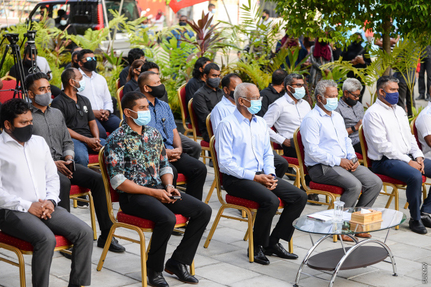 ޑިސެމްބަރ 6، 2020: ނެޝެނަލް މާޝަލް އާރޓްސް ސެންޓަރ އަދި ހުޅުމާލެ ޓީޓީ ހޯލް ހުޅުވުމަށް ސްޕޯޓްސް ކޮމްޕްލެކްސްގައި ބޭއްވި ރަސްމިއްޔާތުގެ ތެރެއިން -- ސަން ފޮޓޯ/ ފަޔާޒު މޫސާ
