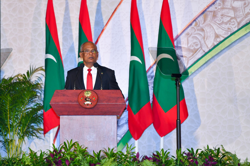 ރައީސް އިބްރާހީމް މުހައްމަދު ސޯލިހު ވާހަކަ ފުޅުދައްކަވަނީ-- ފޮޓޯ ރައީސް އޮފީސް