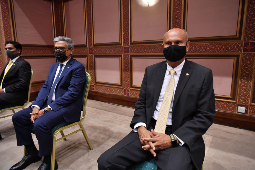 ފެބްރުއަރީ 4، 2021: 2021 ވަނަ އަހަރަށް ރައްޔިތުންގެ މަޖިލިސް ހުޅުވުމުގެ ޖަލްސާގެ ތެރެއިން:  މި ޖަލްސާގައި ރައީސުލްޖުމްހޫރިއްޔާ އިބްރާހިމް މުހައްމަދު ސޯލިހު ވަނީ  ރިޔާސީ ބަޔާން އިއްވަވާފަ -- ފޮޓޯ/ ރައީސް އޮފީސް