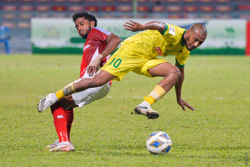 އޮގަސްޓް 19، 2021: އޭއެފްސީ ކަޕް ގްރޫޕް ސްޓޭޖުގައި މެޗުގައި ރާއްޖޭގެ ކްލަބް މާޒިޔާ އާއި ބަޝުންދަރަ ބައްދަލުކުރި މެޗް -- ސަން ފޮޓޯ/ ފަޔާޒު މޫސާ