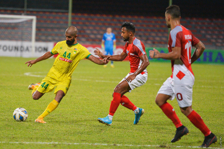 އޮގަސްޓް 19، 2021: އޭއެފްސީ ކަޕް ގްރޫޕް ސްޓޭޖުގައި މެޗުގައި ރާއްޖޭގެ ކްލަބް މާޒިޔާ އާއި ބަޝުންދަރަ ބައްދަލުކުރި މެޗް -- ސަން ފޮޓޯ/ ފަޔާޒު މޫސާ