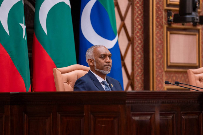 6 ފެބްރުއަރީ 2025: ރިޔާސީ ބަޔާން އިއްވުމުގެ ޖަލްސާގައި ރައީސް ޑރ. މުޙައްމަދު މުއިއްޒު -- ފޮޓޯ: މަޖިލިސް